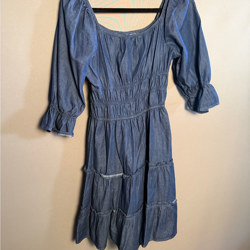 Blue Smocked Tiered Midi Dress